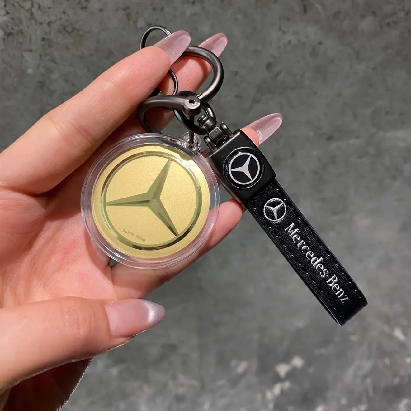 GoldenMaster 24K gold 999 car logo Tesla Benz  keychain mobile phone pendant boyfriend father brother gift - GoldenMaster