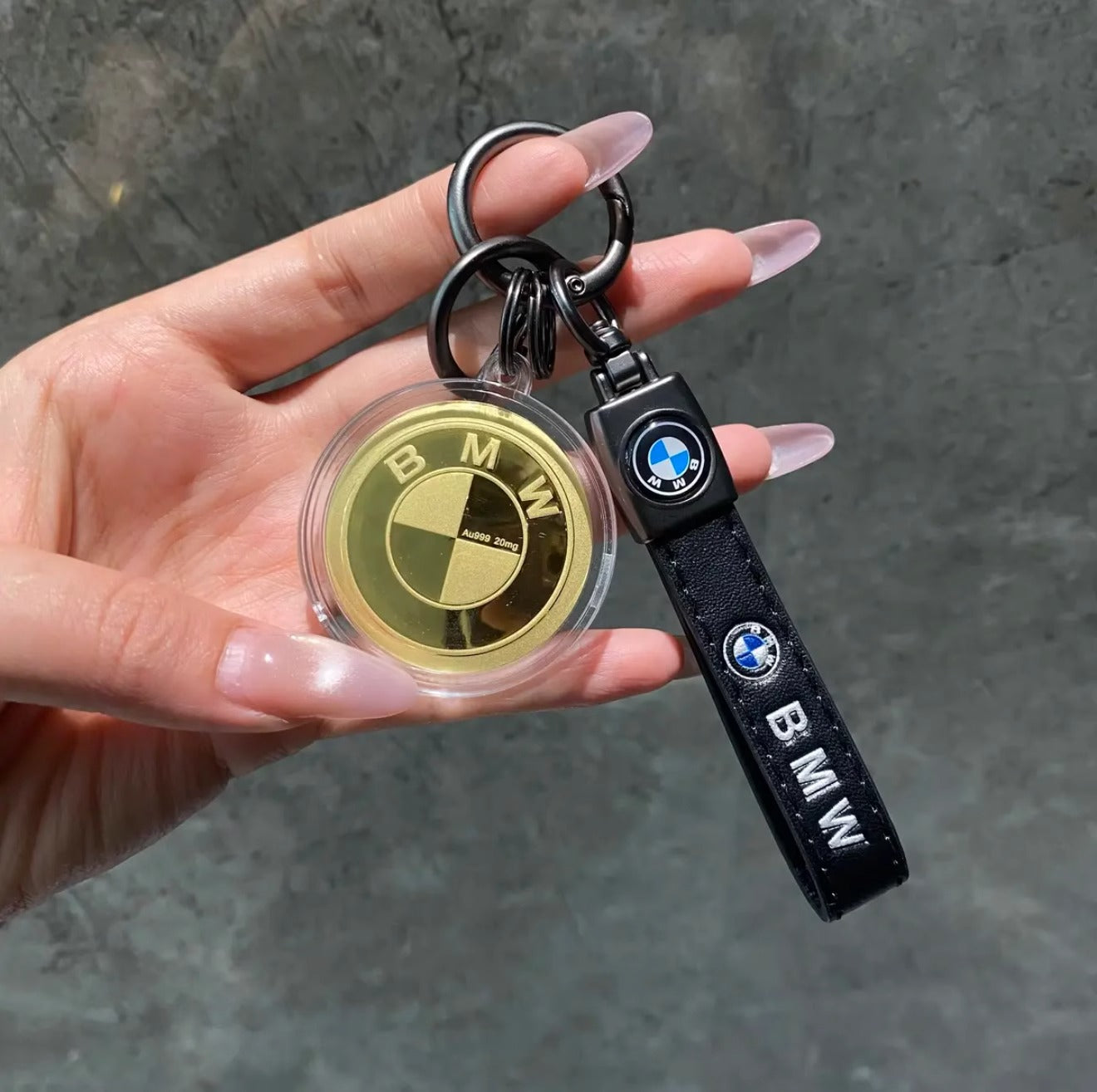 GoldenMaster 24K gold 999 car logo Tesla Benz  keychain mobile phone pendant boyfriend father brother gift - GoldenMaster