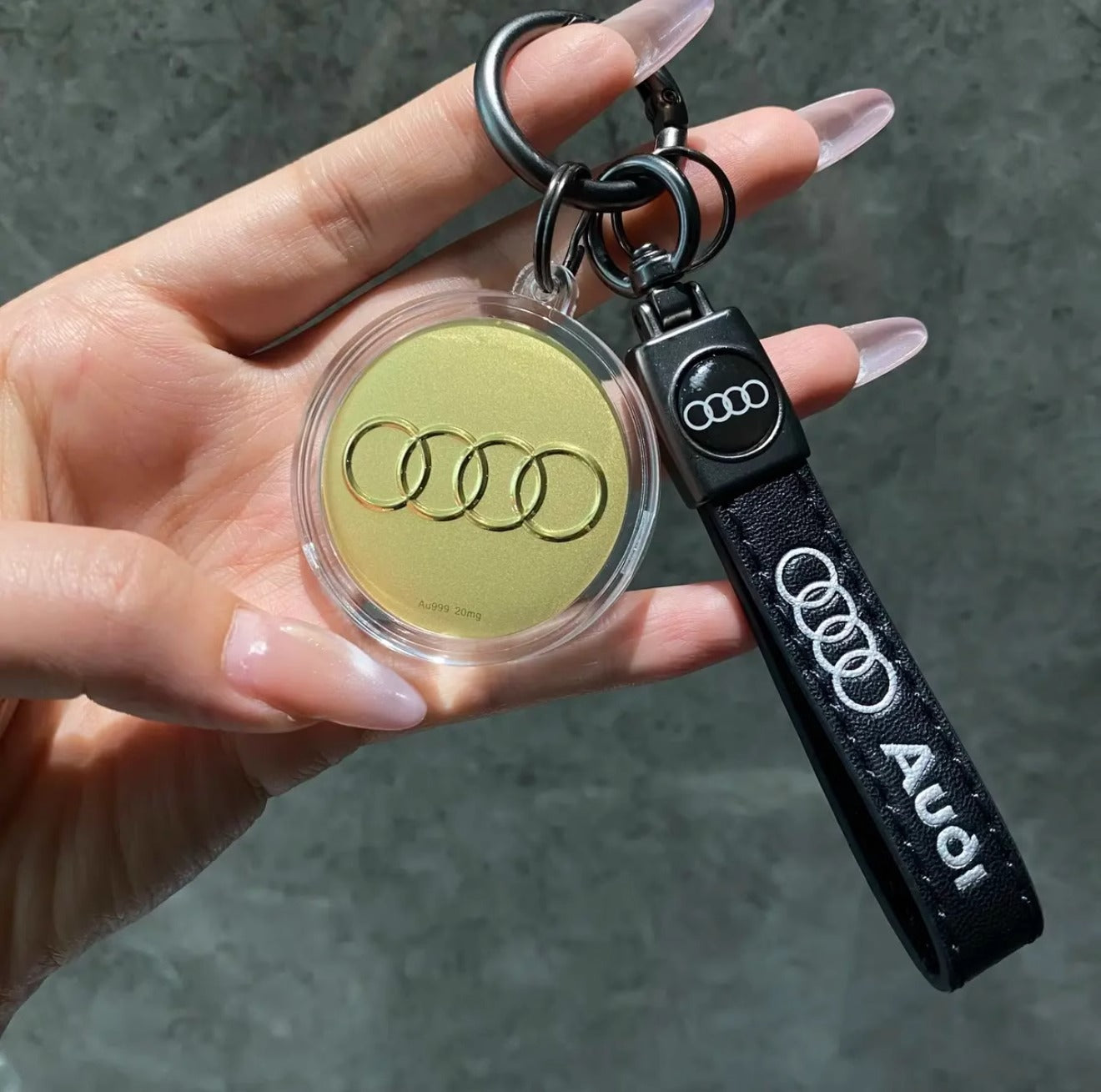 GoldenMaster 24K gold 999 car logo Tesla Benz  keychain mobile phone pendant boyfriend father brother gift - GoldenMaster