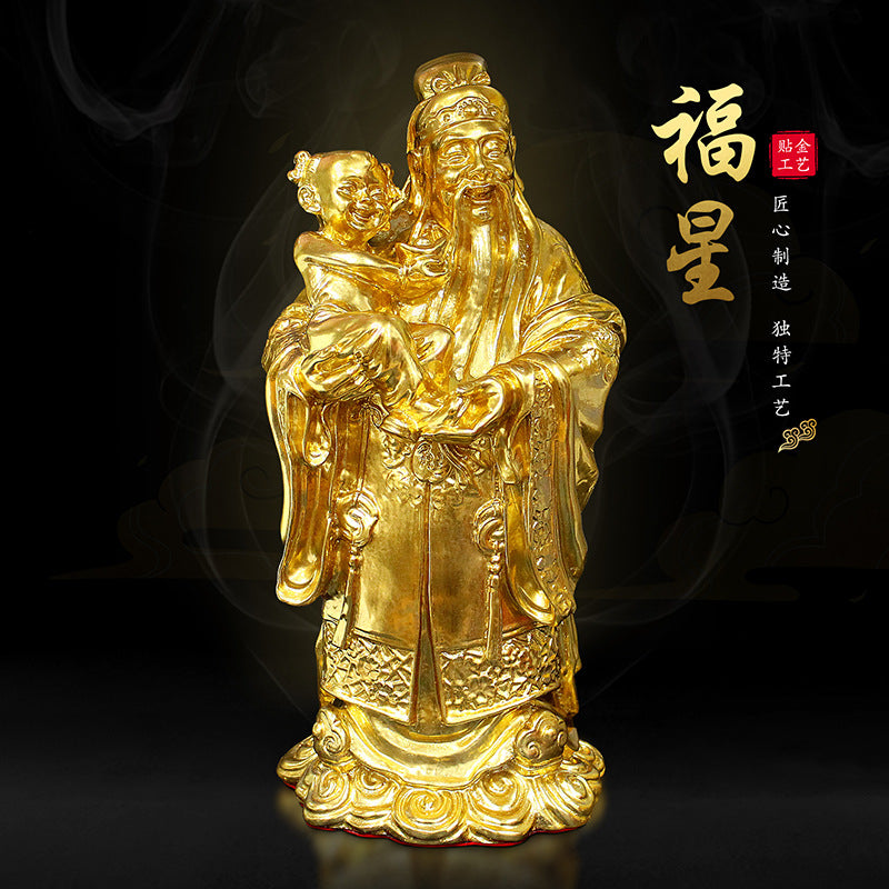 GoldenMaster living room large ornaments gold-plated Fu Lu Shou three stars ornaments living room worship home happy fortune fortune longevity star statue to attract wealth - GoldenMaster