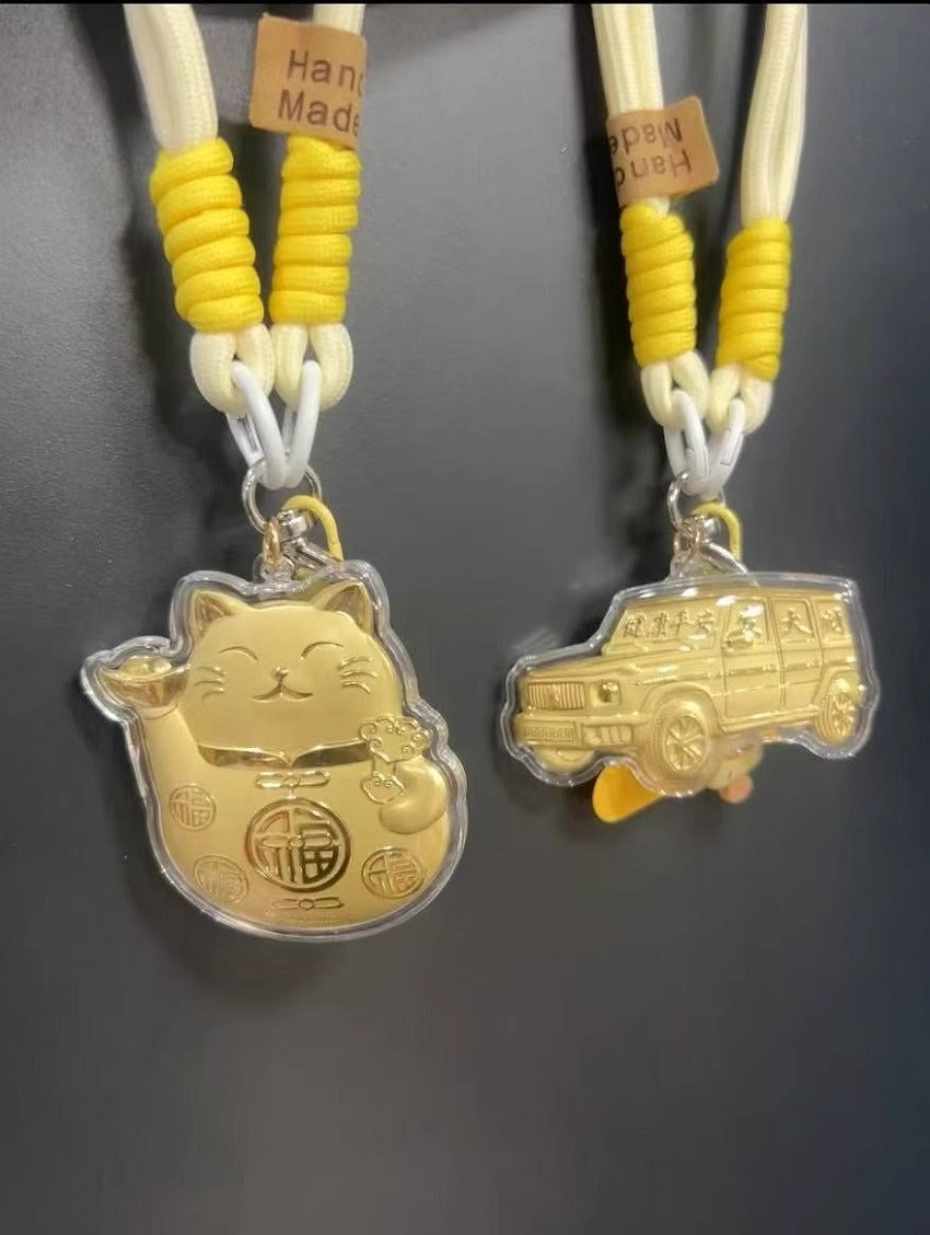 GoldenMaster Gold 999 Cat Series Gift Car Hanging Bag Buckle Gold Keychain Creative Car Keychain Bag - GoldenMaster