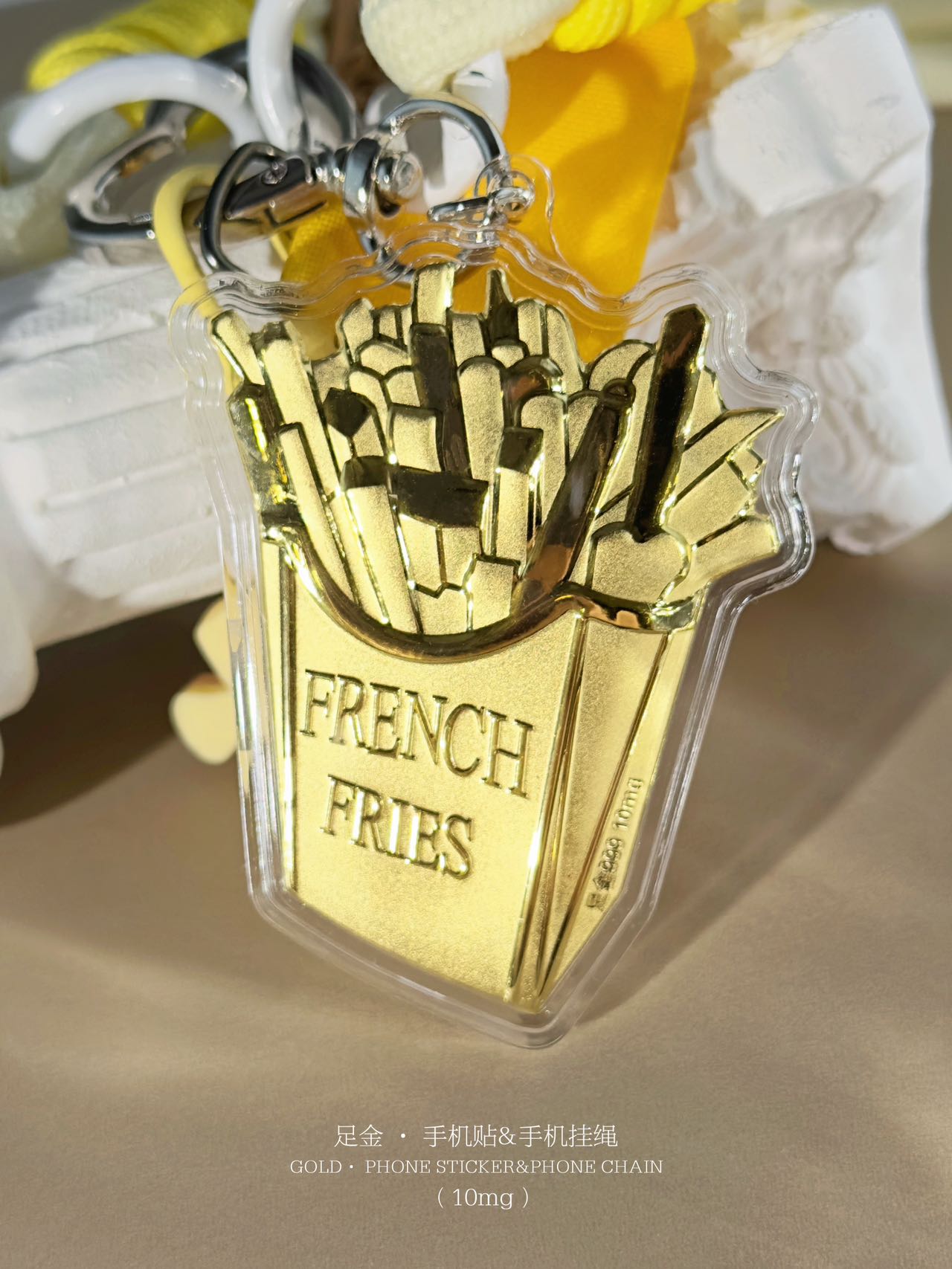 GoldenMaster Gold 999 Hamburger French Fries Milk Tea Shape Keychain Mobile Phone Pendant Bag Pendant Girlfriend Gift Car Pendant - GoldenMaster