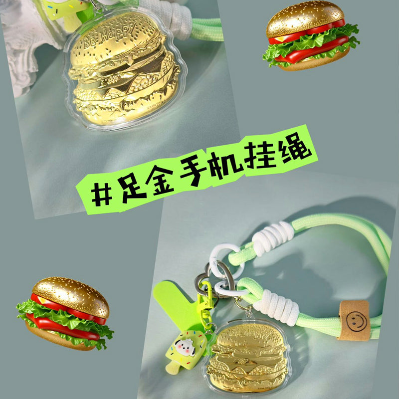 GoldenMaster Gold 999 Hamburger French Fries Milk Tea Shape Keychain Mobile Phone Pendant Bag Pendant Girlfriend Gift Car Pendant - GoldenMaster