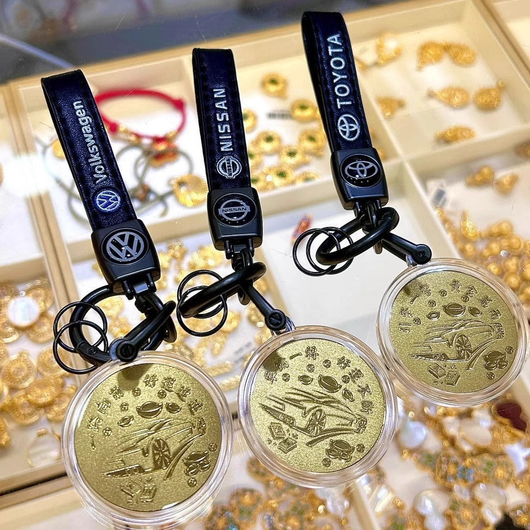 GoldenMaster 24K gold 999 car logo Tesla Benz  keychain mobile phone pendant boyfriend father brother gift - GoldenMaster