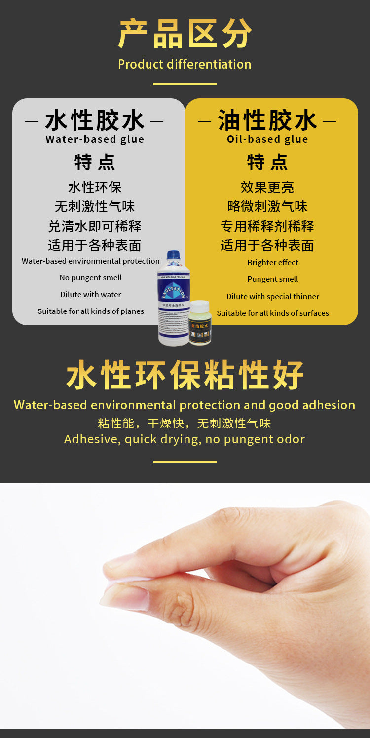 GoldenMaster Gold Foil Manufacturer Wholesale Water-Based Gold Foil Glue with Good Adhesion, Suitable for Large Application Areas - GoldenMaster