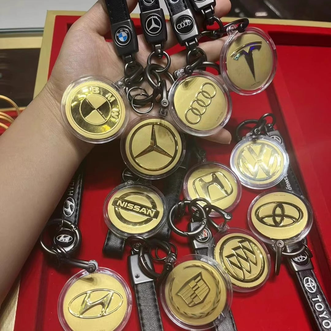 GoldenMaster 24K gold 999 car logo Tesla Benz  keychain mobile phone pendant boyfriend father brother gift - GoldenMaster