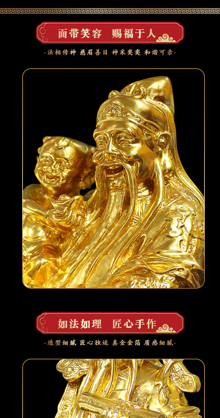 GoldenMaster living room large ornaments gold-plated Fu Lu Shou three stars ornaments living room worship home happy fortune fortune longevity star statue to attract wealth - GoldenMaster