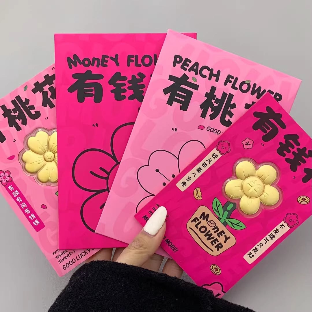 GoldenMaster Gold 999 Money Flower Peach Blossom Gold Flakes Red Envelope Red Packet Ornaments Holiday Souvenirs for Girlfriend, Mom and Wife - GoldenMaster