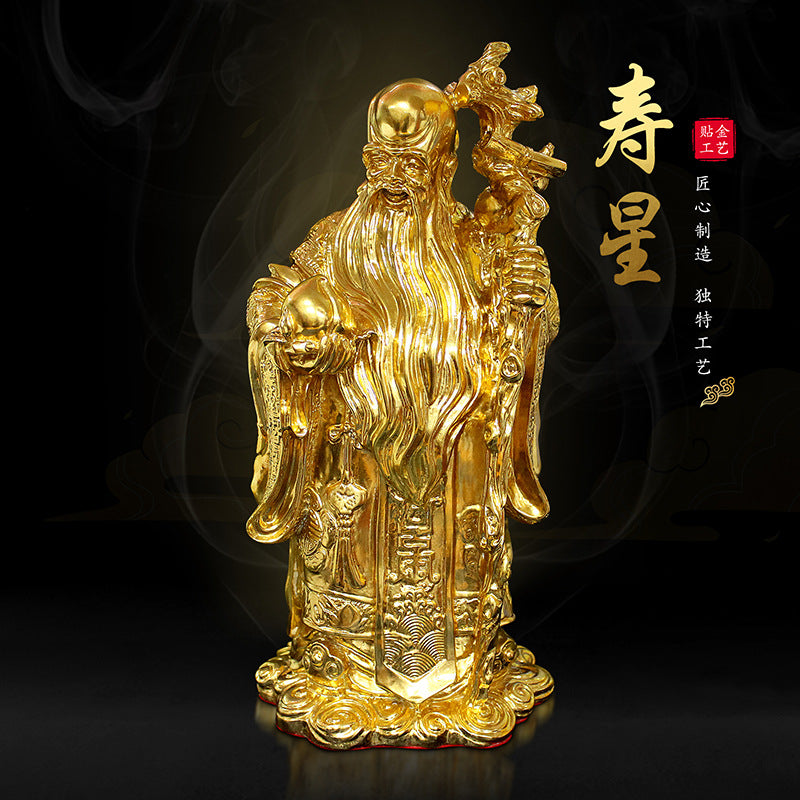 GoldenMaster living room large ornaments gold-plated Fu Lu Shou three stars ornaments living room worship home happy fortune fortune longevity star statue to attract wealth - GoldenMaster
