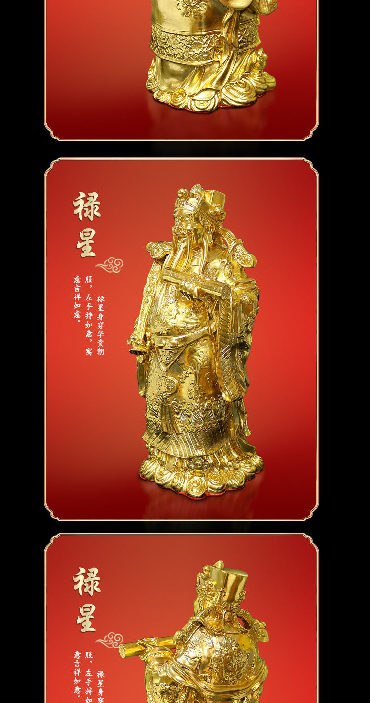 GoldenMaster living room large ornaments gold-plated Fu Lu Shou three stars ornaments living room worship home happy fortune fortune longevity star statue to attract wealth - GoldenMaster