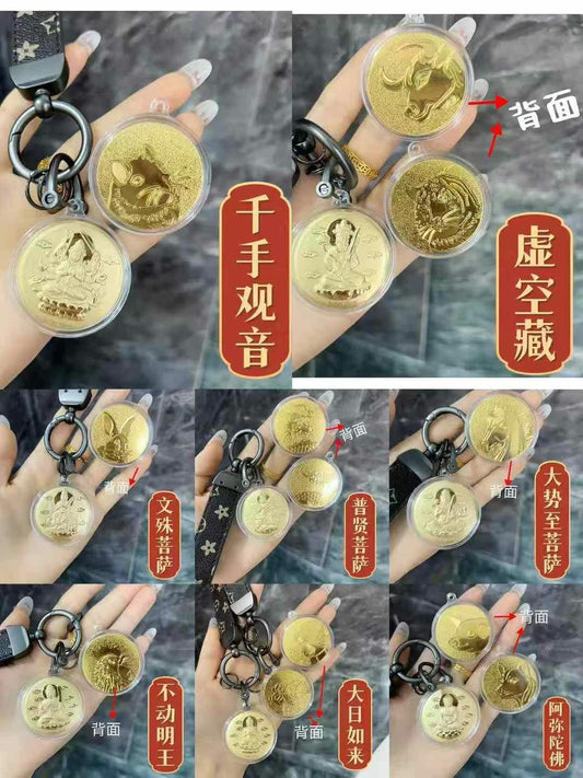 GoldenMater gold 999 zodiac natal Buddha gold foil pendant car pendant key bag pendant mobile phone pendant - GoldenMaster