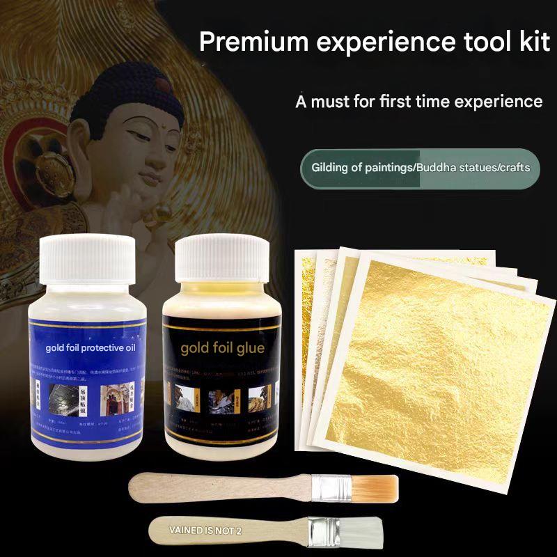 GoldenMaster Engineering Goldleaf Gold Foil Experience Pack Gold Foil Sticker Glue Set Crafts Painting Silver Foil Taiwan Imitation Gold Foil Handmade - GoldenMaster