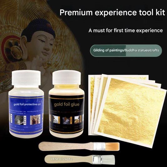 GoldenMaster Engineering Goldleaf Gold Foil Experience Pack Gold Foil Sticker Glue Set Crafts Painting Silver Foil Taiwan Imitation Gold Foil Handmade - GoldenMaster