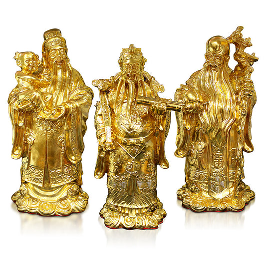 GoldenMaster living room large ornaments gold-plated Fu Lu Shou three stars ornaments living room worship home happy fortune fortune longevity star statue to attract wealth - GoldenMaster