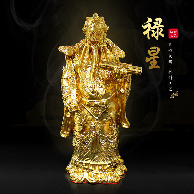 GoldenMaster living room large ornaments gold-plated Fu Lu Shou three stars ornaments living room worship home happy fortune fortune longevity star statue to attract wealth - GoldenMaster